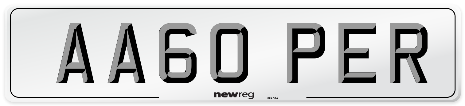 AA60 PER Number Plate from New Reg